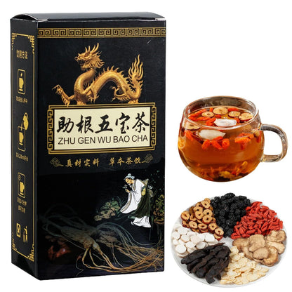 Zhu Gen Wu Bao Cha Ginseng Five Treasures Tea Kidney Tea Wubao Tea 150g Box