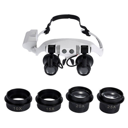 8 Lens Double Eye Jewelry Watch Repair Magnifier Loupe Glasses With LED Light