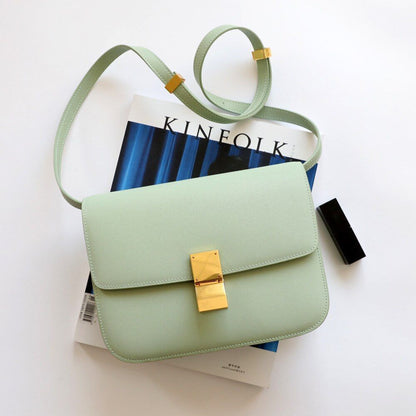 Classic Genuine Cow Leather Flap Crossbody Bag Box Shoulder Purse Flap Green Red
