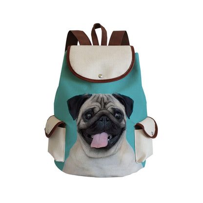 Dog Paw Print Backpack Drawstring Bags Linen Students Portable Cute Pug Printed