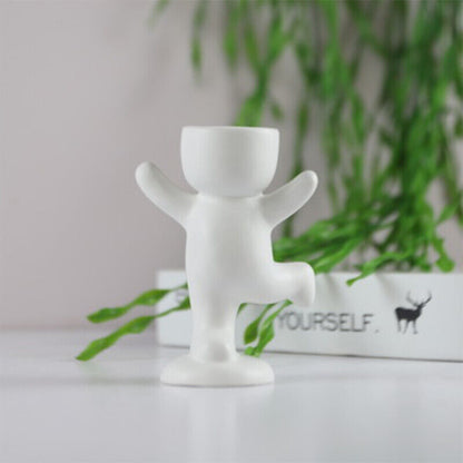 Creative Ceramic Humanoid Statue FlowerPot Succulent Plant Vase Tabletop Planter