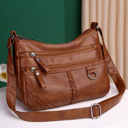 Women's Soft Leather Shoulder Bags Multi-Layer Shopper Bag Crossbody Handbag