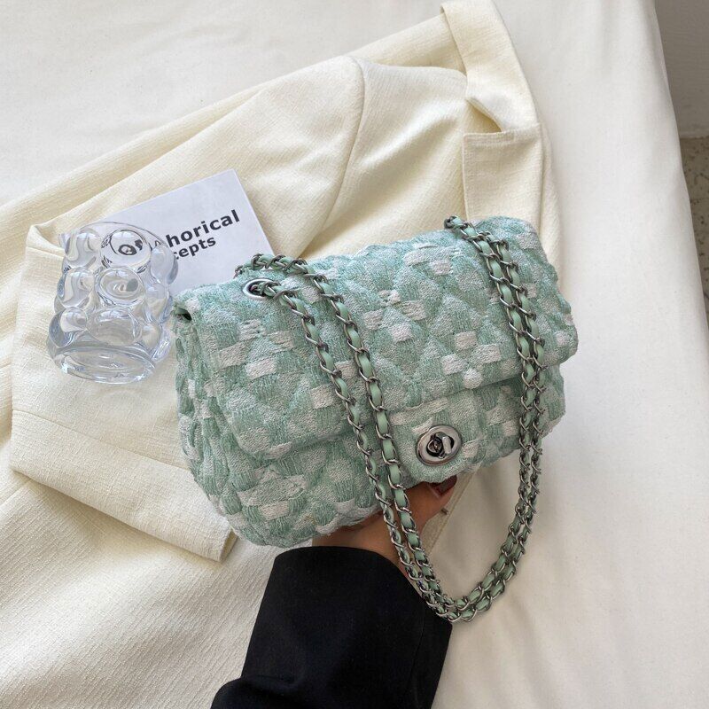 Fabric Flap Crossbody Bags Women Travel Chain Handbags Shoulder Bag