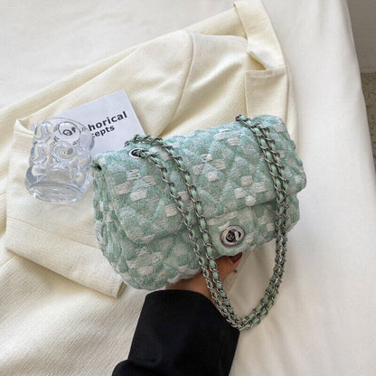 Fabric Flap Crossbody Bags Women Travel Chain Handbags Shoulder Bag