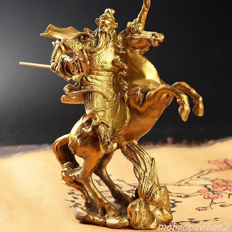 5.5 Inch Chinese Brass Statue Guan Gong Horse Buddhism Copper Decoration