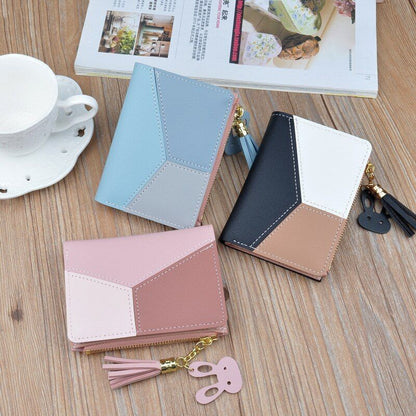Geometric Wallet Pocket Purse Card Holder Pink Patchwork Money Bag 12*9*1.8 CM