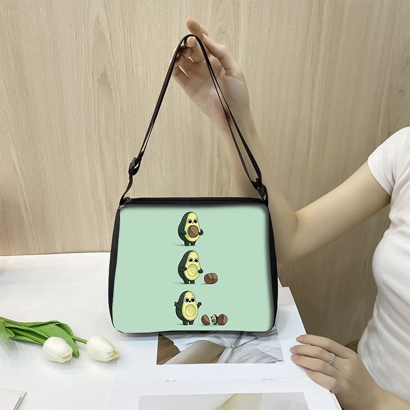 Cute Avocado Lemon Print Shoulder Bags Handbag Clutch Lipstick Purse Storage Bag