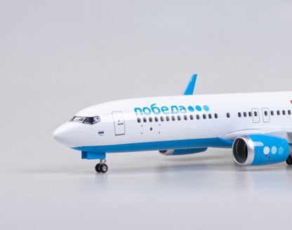 47CM Pobeda BOEING 737 Airplane Led Sound-controlled Light Resin Aircraft Model