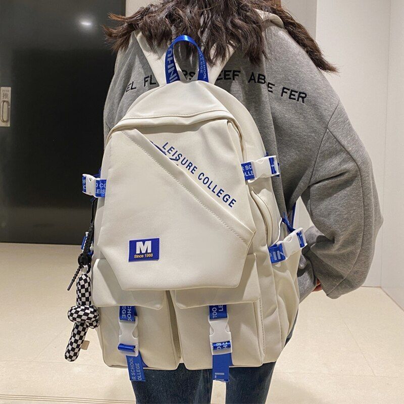 Fashion Double Buckle Waterproof Nylon Backpack Student School Shoulder Bags 1PC