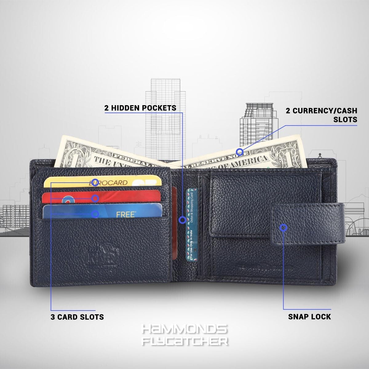 Brand New Authentic RFID Protected Blue BI-Fold Genuine Leather Mens Wallet