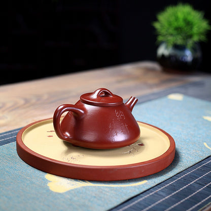 Full Handmade Tea Pot Carved Fish Ziye Shipiao Pot Marked Real Yixing Dahongpao