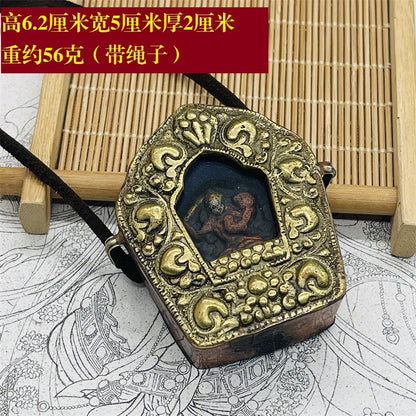 2.8'' Ancient Tibet Bronze Buddhism Temple Buddha Statue Shrines Gawu Box