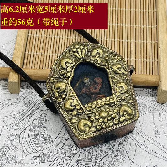 2.8'' Ancient Tibet Bronze Buddhism Temple Buddha Statue Shrines Gawu Box