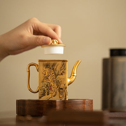 Ceramic Gilding Tea Pot Cup Antique Tea Set Dragon Print Handmade Master Pot New