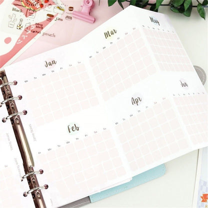 Yearly Monthly Planner Refill Papers A6 Three Fold DIY Notebook Hole Binder 5Pcs