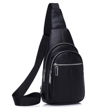 Sling Backpack Men's Genuine Leather Crossbody Chest Bag Sling Shoulder Bag