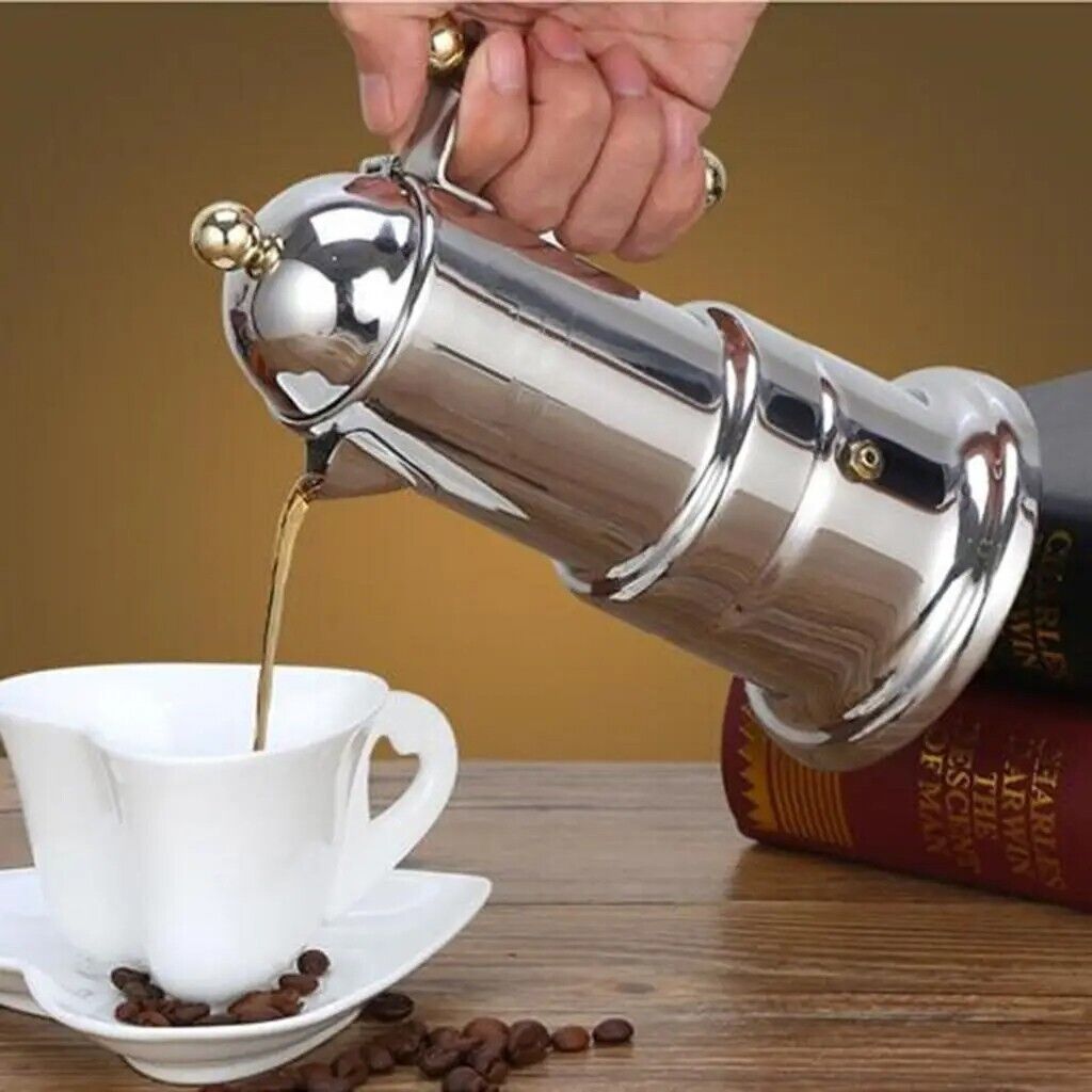 Coffee Pot Espresso Maker Stovetop Moka Stainless Steel Latte Percolator 21x10cm