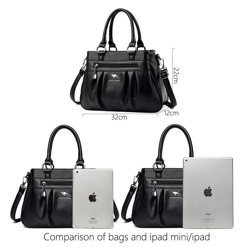 Handbag 3 Layers Leather Bags Big Capacity Tote Bag Women Vintage Shoulder Bags