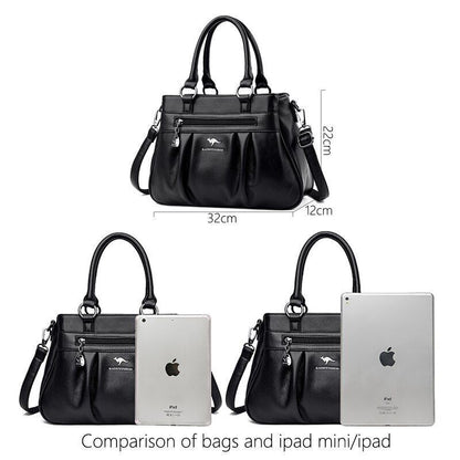 Handbag 3 Layers Leather Bags Big Capacity Tote Bag Women Vintage Shoulder Bags