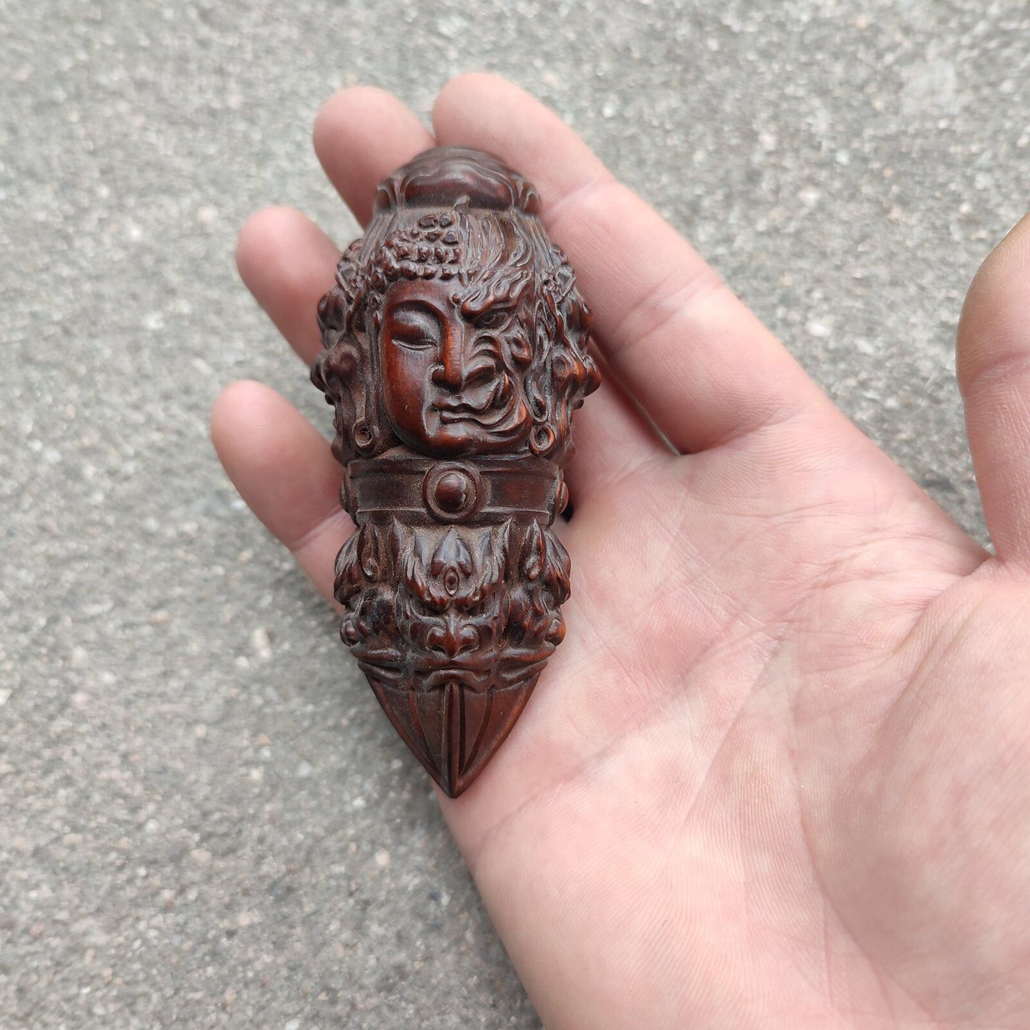 Vintage Wooden Ornaments Boxwood Carving Buddha Statue Figurine Good Triangle