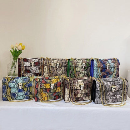 Snake Print Leather Shoulder Bag Handbag Crossbody Bags Square Purse 27*18*7 CM