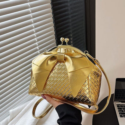 Handbag With Thick Bow Pleated Shoulder Clutch Purses Crossbody Bag 20*23*14 CM