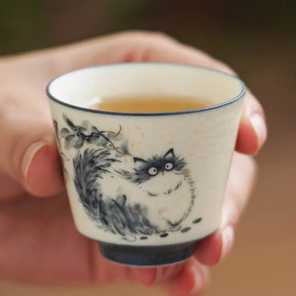 44ml Ceramic Handpainted Cute Cat Teacup Tea-tasting Fragrance Cup Master Cup