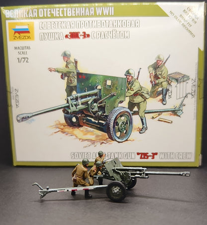 1/72 WWII Soviet Union ZIS-3 Anti-tank Battery 3pc Soldiers Finished Scene Model