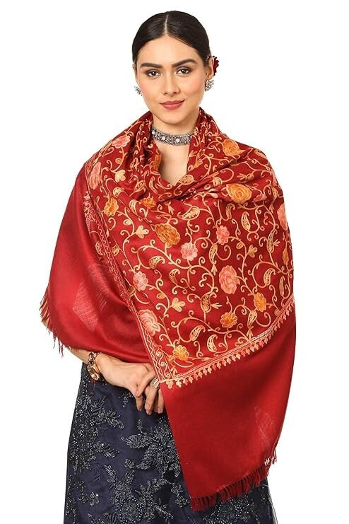 Women's Aari Embroidery Jaal Stole Fine Wool Shawl Wrap French Renaissance