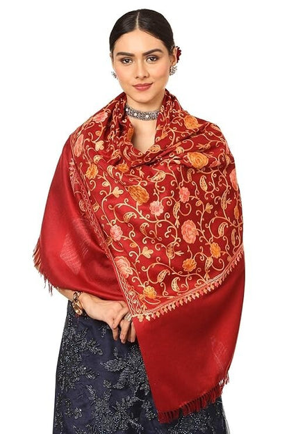 Women's Aari Embroidery Jaal Stole Fine Wool Shawl Wrap French Renaissance