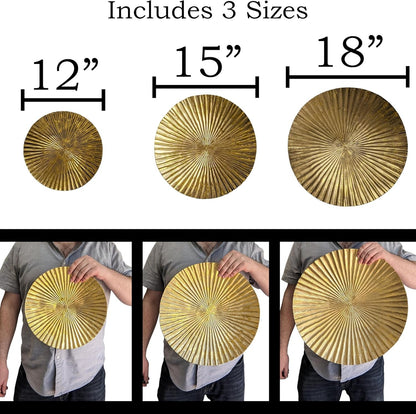 Set of 18", 15", and 12" Hanging Gold Color Ribbed Metal Circles Wall Decoration