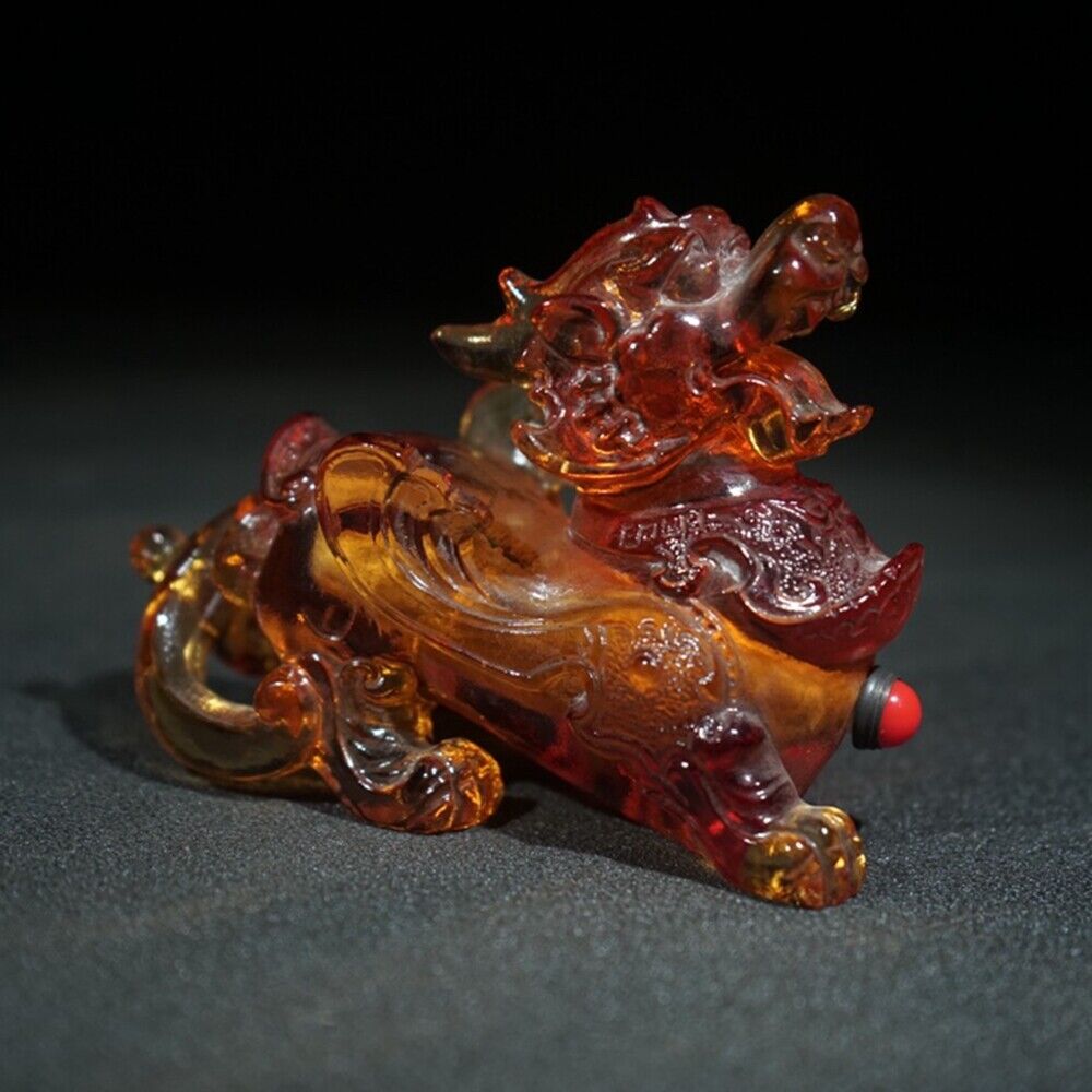 chinese beijing carved glass snuff bottle antique carving yellow dragon statue