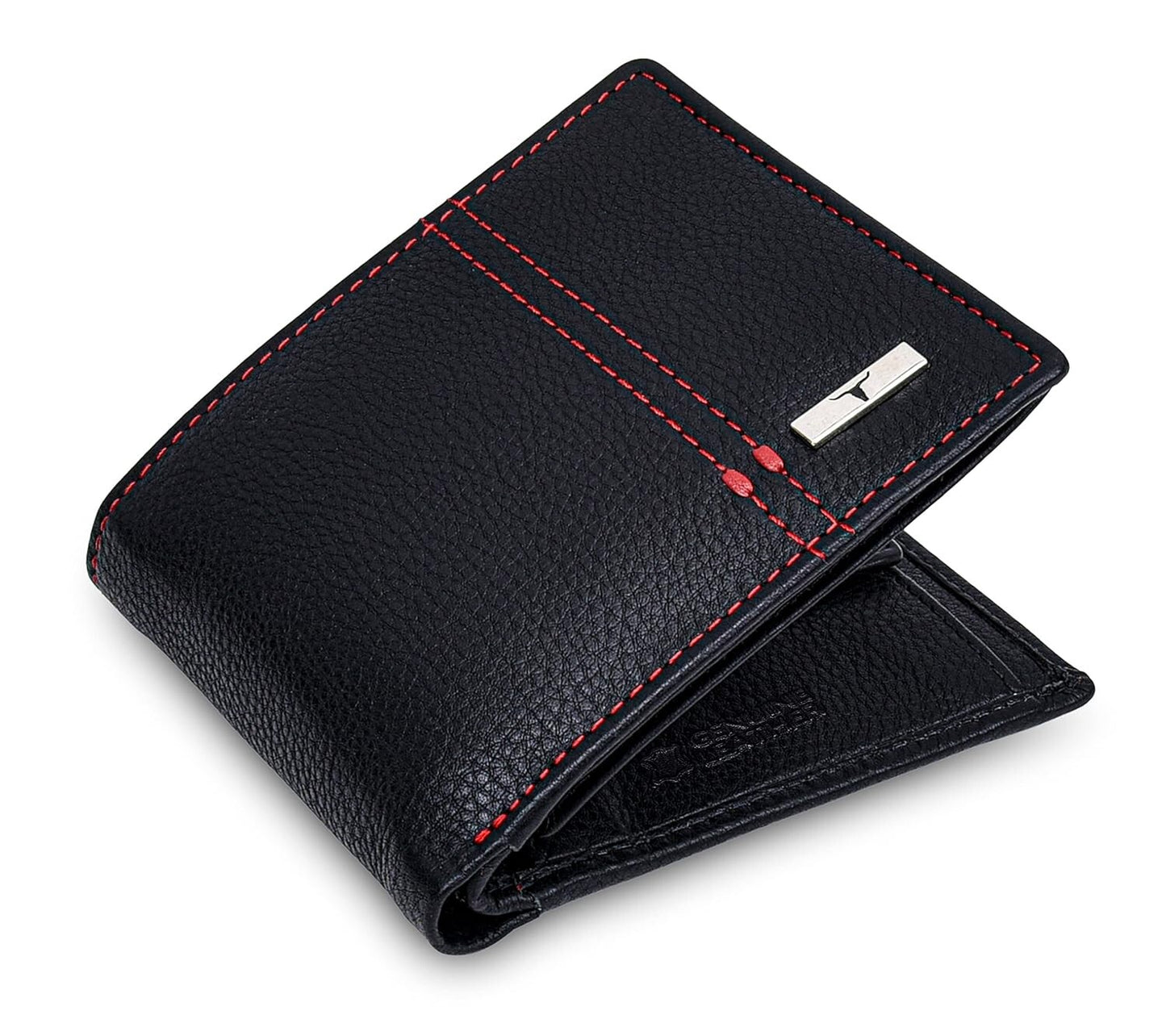 New Black/Red Bi-Fold Leather Men's Wallet RFID Protection Gift Item