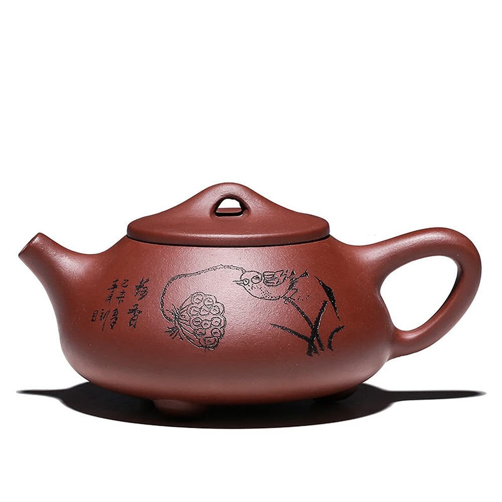 280ml Chinese Purple Clay Lotus Bird Pattern Teapot Kung Fu Tea