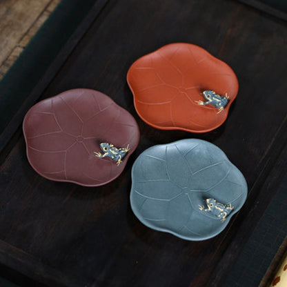 Creative Holder For Teacup Frog Statue Handmade Artware Yixing Zisha Purple Clay