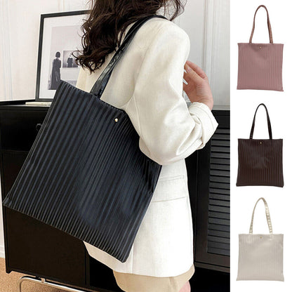 PU Leather Underarm Shoulder Bag Tote Bag Solid Color Striped Bucket Bag*