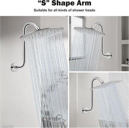 S Shaped Shower Head Riser Arm, Shower Extender Arm with Flange, Standard 1/2" C