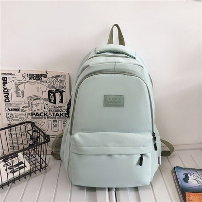 Fashion Nylon Backpack Book Bag Solid Color Big Schoolbag Laptop Backpack Green