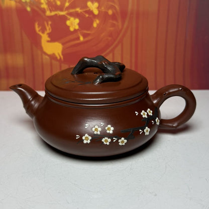 Chinese Yixing Purple Clay Teapot Zisha Ceramic Painted Plum Blossom Teaware Art