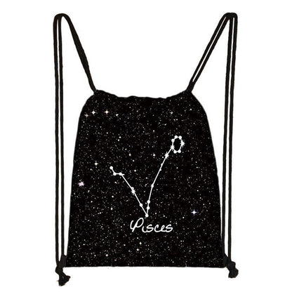 Zodiac Sign Purse Backpack Galaxy Drawstring Bag Rucksack Storage Bag Travelling