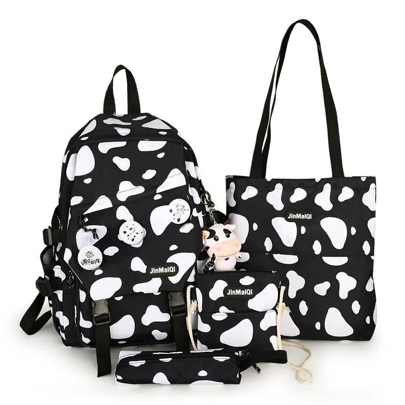 4PCS Set Backpacks Nylon Waterproof Schoolbag Traveling Bags 43*12*28 CM Black