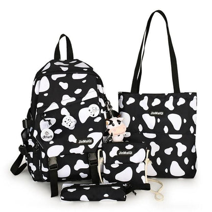 4PCS Set Backpacks Nylon Waterproof Schoolbag Traveling Bags 43*12*28 CM Black