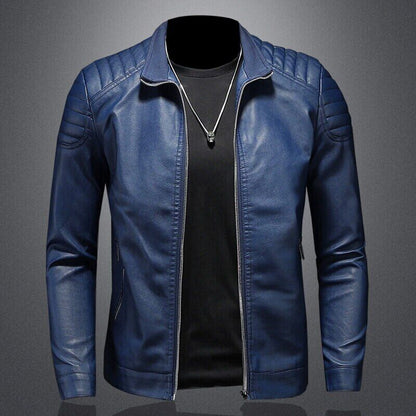 Pu Jacket Men Jacket Male Stand Collar Windbreaker Mens Clothing Black Blue