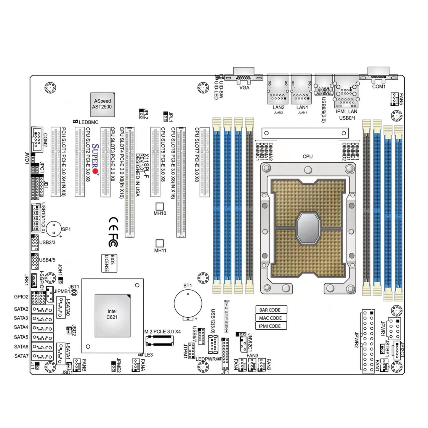Supermicro X11SPL-F Intel Xeon Scalable LGA 3647 ATX Mainboard C621 Motherboard