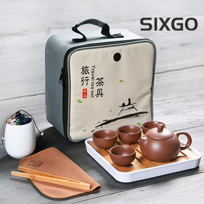 Travelling Tea Set Portable Bag Yixing Zisha Teaset Tea Plate Reservoir Tea Tray