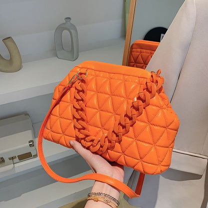 Summer Crossbody Bag Thick Chain Quilted Shoulder Bag Plaid Cloud Totes Clutch