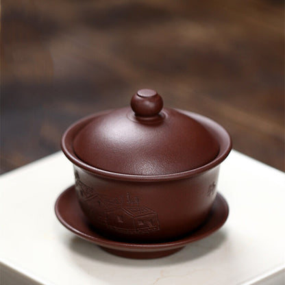 Original Ore Yixing Zisha Gaiwan Handmade Tureen Hand Carved Cup Bowl Saucer Lid