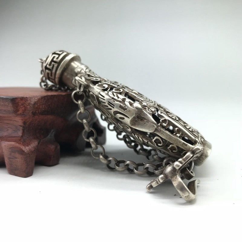 Chinese Tibetan-Silver Bottle Hand-carved Dragon Pattern