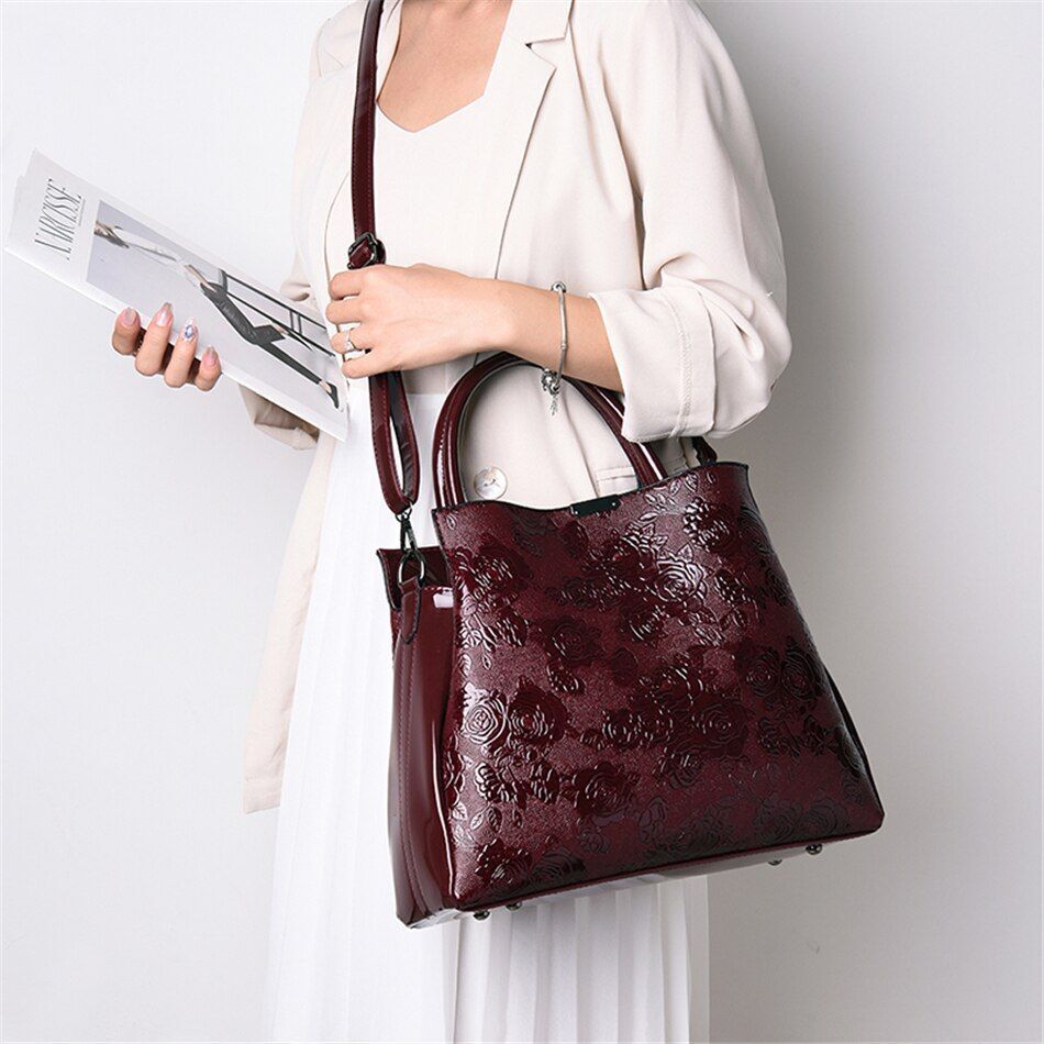 3D Flowers Print Tote Bag 2 Sets Purses Handbag Shoulder Crossbody Polyester