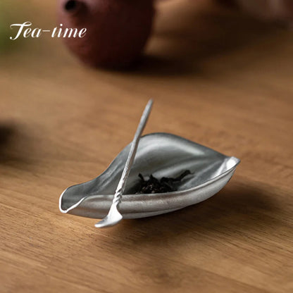 Tin Lotus Petal Tea Scoop Vintage Tea Leaf Holder Tea Boxes Saucer Shovel